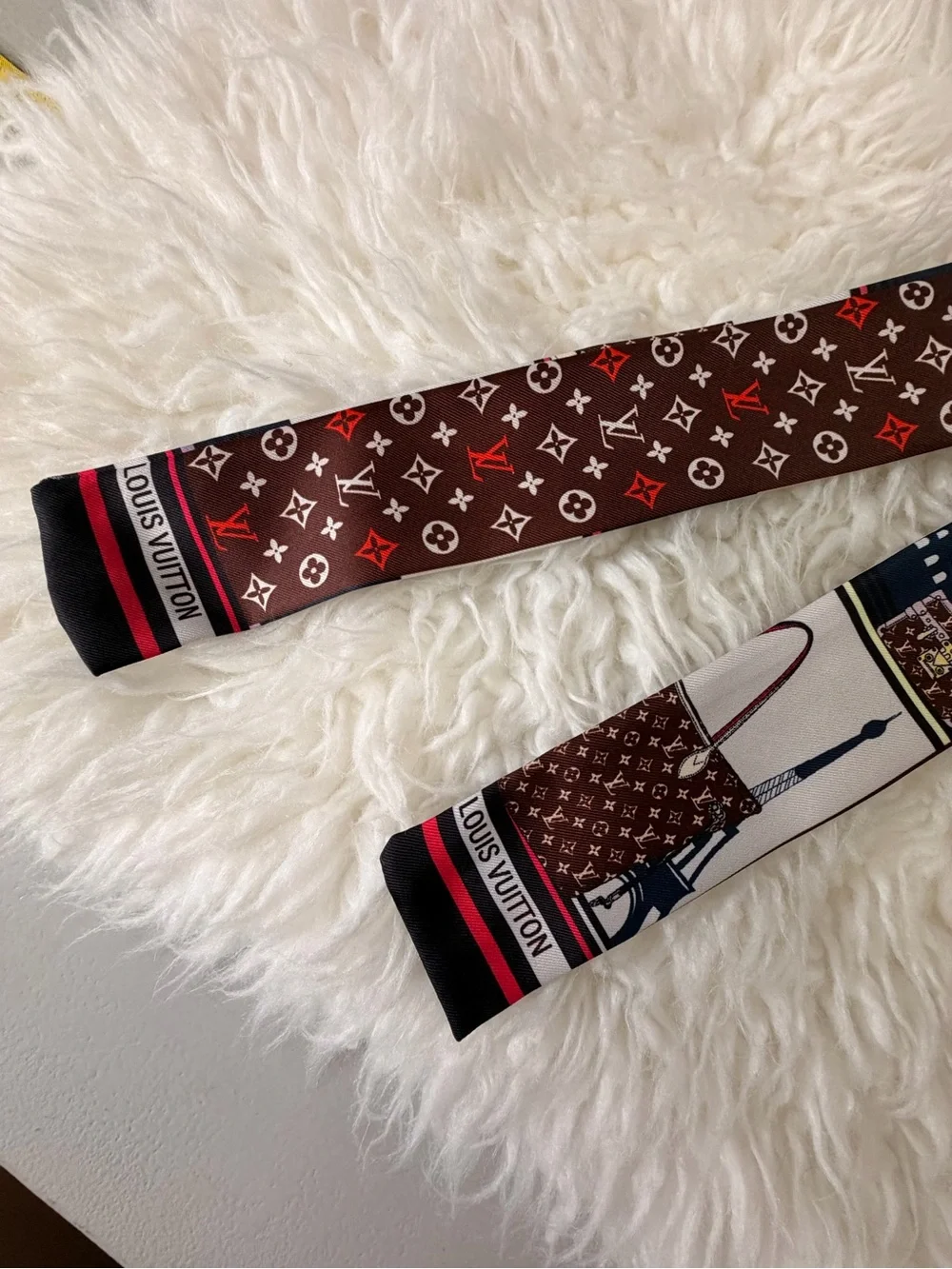 Brown and Red Monogram Silk Twilly Scarf